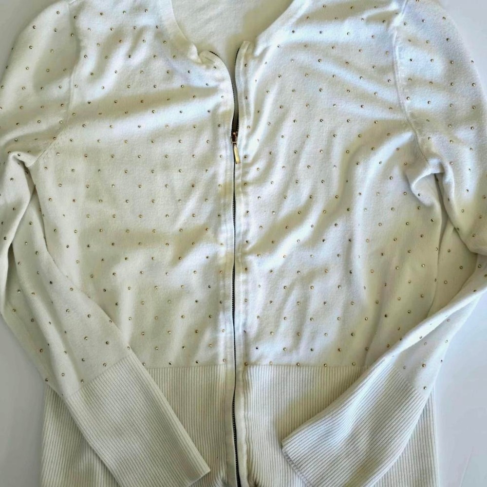 89th &‎ Madison Cardigan Small White Embellished Zip Up Sweater